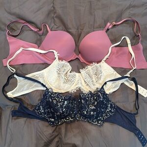 2 unlined lace balconette bras and 1 love cloud push up bra